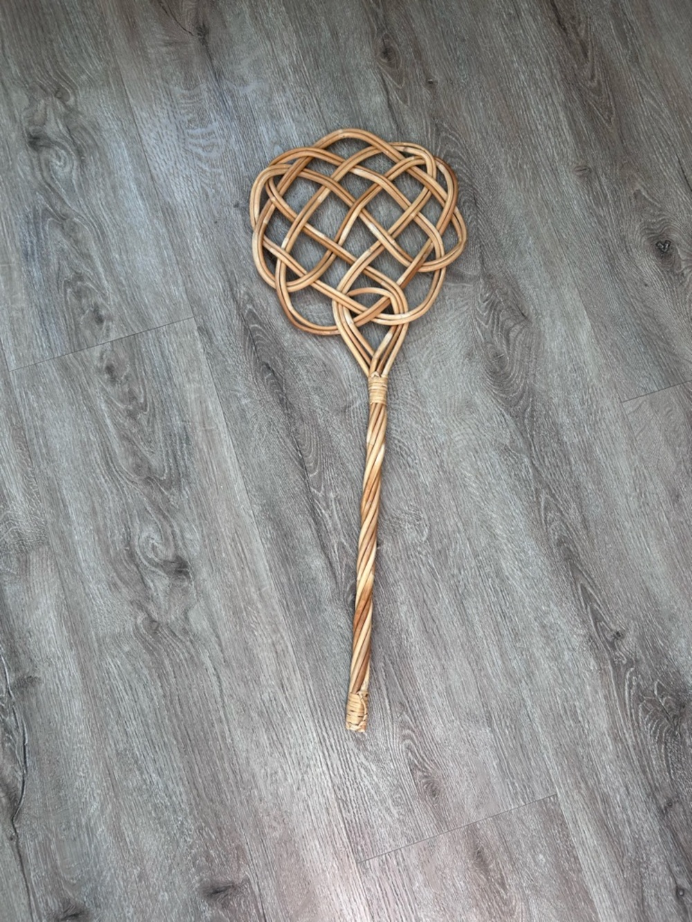 Handwoven Rattan/ Wicker Cane Rug Beater- Decorative Wall Hanging